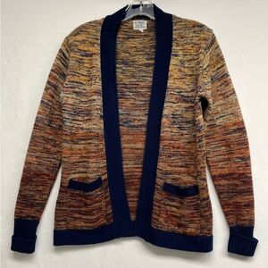 Vintage 1970’s Erika Space Dye Knit Cardigan - Navy & Rust Earth Tones 
Size L